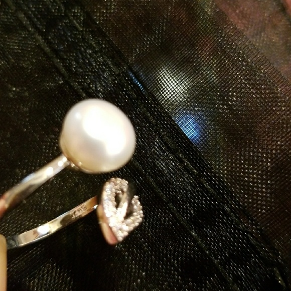 925  Silver Adjustable Ring, Freshwater Pearl - Picture 3 of 6